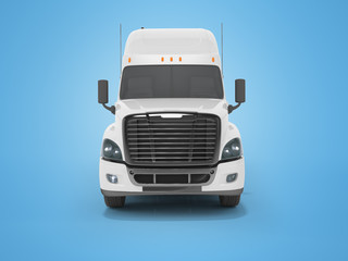 Obraz na płótnie Canvas 3d rendering of white truck for cargo transportation front view on blue background with shadow