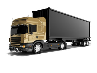 3d rendering truck tractor with black trailer on white background with shadow