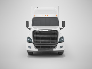 3d rendering of white truck for cargo transportation front view on gray background with shadow