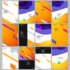 A4 brochure layout of covers design template for flyer leaflet, A4 format brochure design, report, presentation, magazine cover, book design. Minimal colorful geometric backgrounds with dynamic shapes