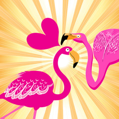 Lovers vector flamingos on a Sunny background