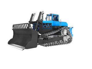 Heavy caterpillar bulldozer blue isolated 3D rendering on white background no shadow