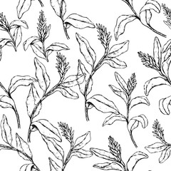 Vintage floral vector seamless pattern. Ink sketches of tropical Ginger flowers. Hand drawn exotic plants background. Monochrome botanical wallpaper for textile, paper, prints, wrapping, fabric, card