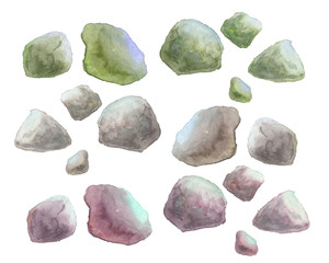 watercolor illustration of stones on a white