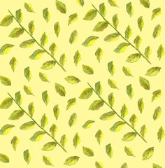 watercolor pattern with green leaves and branches