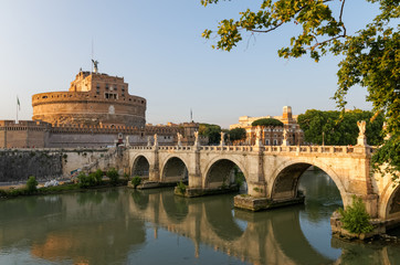 Obraz na płótnie Canvas Rome, Italy, May 2017: The Castel Sant'Angelo and the Sant'Angelo Bridge over the River Tiber