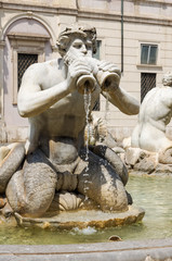 Fontana del Moro (Moor Fountain) and the church of Sant'Agnese in Agone in the Piazza Navona, Rome, Italy