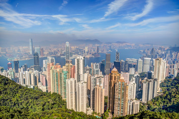 Fototapeta na wymiar Views of the Hong Kong skylline from the Peak