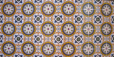 Checkered traditional Cuban ceramic mosaic tile background pattern. Architectural mosaic detail,...