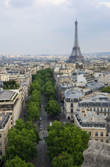 Fototapeta na wymiar Paris, France, May 2014: The Eiffel Tower seen from Arc de Triomphe