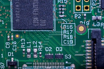 Closeup shot to a circuit board. Technology.