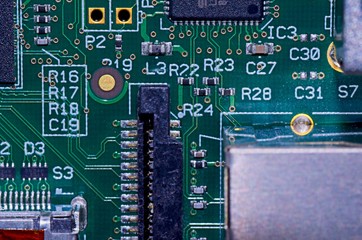 Closeup shot to a circuit board. Technology.