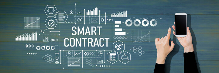 Smart contract concept with person using a white smartphone