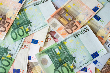 Euro banknotes on a table