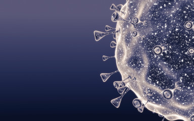 Obraz premium Close-up of virus cells or bacteria. Flu, view of a virus under a microscope, infectious disease. Germs, bacteria, cell infected organism. Virus H1N1, Swine Flu, Corona virus. 3d Rendering.