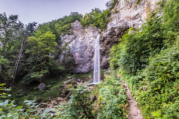 Fototapeta premium Waterfall Wildensteiner Wasserfall on mountain Hochobir in Gallicia, Carinthia, Austria