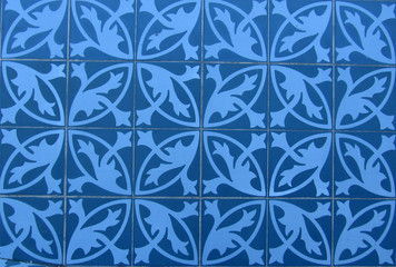 Checkered traditional Cuban ceramic mosaic tile background pattern. Architectural mosaic detail, abstract background for street, bath and pool. Ornamental pattern for street and interior design