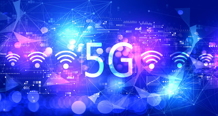 5G network with technology blurred abstract light background