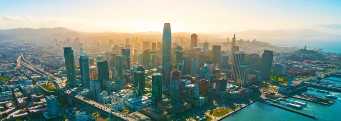 Keuken spatwand met foto Downtown San Francisco aerial view of skyscrapers © Tierney