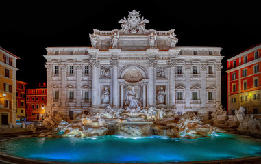 Naklejka na ściany i meble Trevi Fountain at night in Rome, Italy