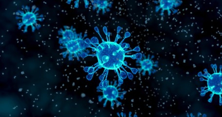Coronavirus cells. Animation group of viruses that cause respiratory infections. 3D rendering, 3D illustration