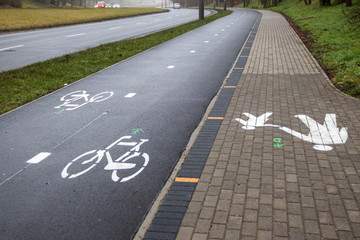 Obraz premium Bicycle and walking path in the city