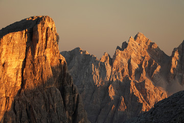 Sunset light in the Dolomites, Italy, Europe