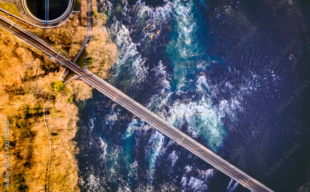 Poster drone photo of a waterfall in switerland, aerial view