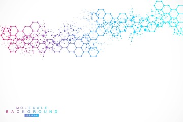 Structure molecule and communication. Dna, atom, neurons. Scientific concept for your design. Connected lines with dots. Medical, technology, chemistry, science background. Vector illustration.