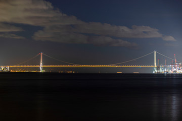 Big bridge passing over the sea. Osmangazi Bridge (Dilovasi, Kocaeli, Altinova, Yalova)