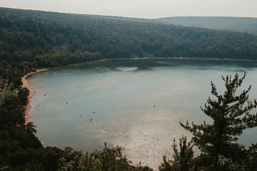 Fototapeta premium Lake, trees and hills