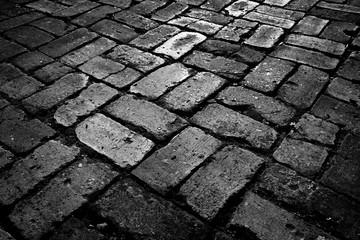 Brick cobbles in a very old street