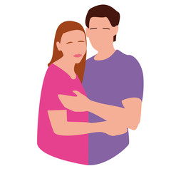 Couple in love. The man and woman are hugging affectionately. Characters for the holiday of St. Valentine. Married couple, husband and wife, spouses. Сute illustration in cartoon style.