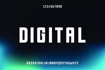 digital, an Abstract technology futuristic alphabet font. modern minimalist space typography vector illustration design