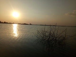 Sunset on The Huai Sawai Reservoir.