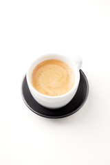 Cup of coffee isolated on white background. Copy space.