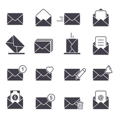 Envelope Mail icon big set. Vector isolated different black symbol collection in flat style