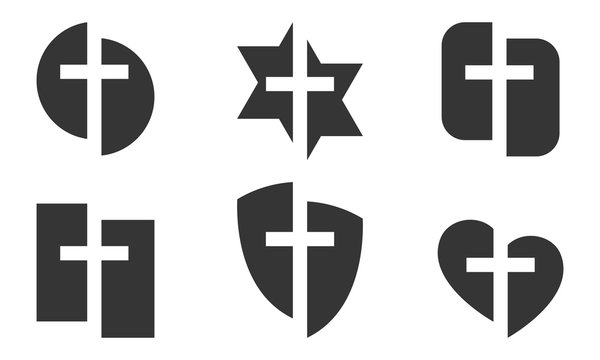 Set of black christian symbols isolated - vector.