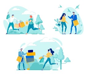Active Shopping Flat Vector Illustrations Set