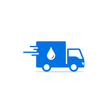 Water Delivery Truck Icon, flat Design symbol. Vector