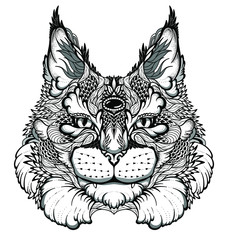 Cat / lynx head tattoo. psychedelic / zentangle style vector illustration