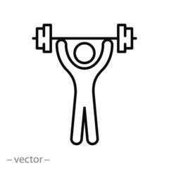 athlete squats with barbell icon, deadlift, workout squat, fitness, thin line web symbol on white background - editable stroke vector illustration eps10