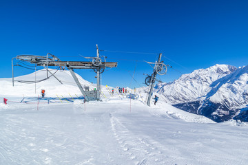 Ski drag lift mechanism at the top of Veleray in the French Alps