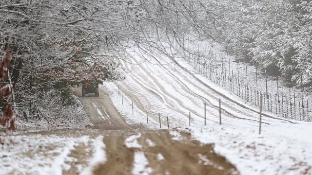 Border guards on ATV make inspection border in the winter season. Two border guards ATV. Border patrol on a quad bike on the border.