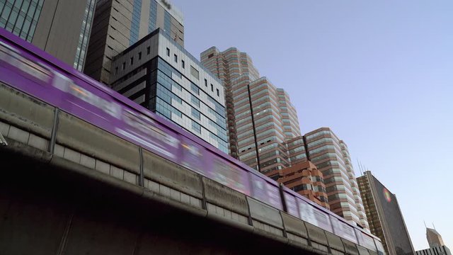 Electric train in monorail system, raised above the ground in Bangkok
