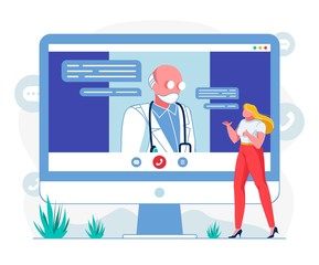 Doctor Consulting Online Flat Vector Illustration