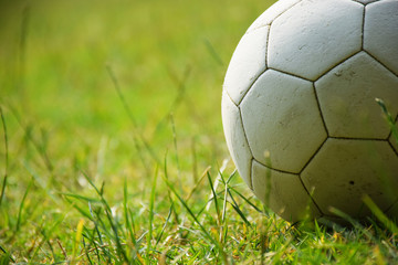 Football in a green grass field