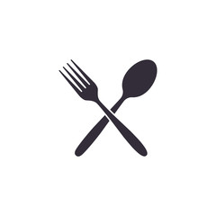 Crossed fork and spoon icon, Vector isolated flat design illustration