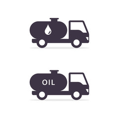 Truck with oil or fuel, Tank oil transport icon. Vector isolated flat design illustration