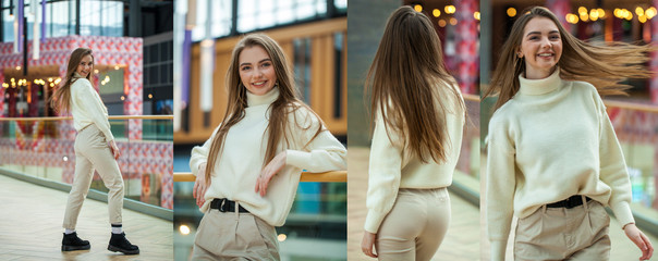 Portrait of a young beautiful women in white sweater